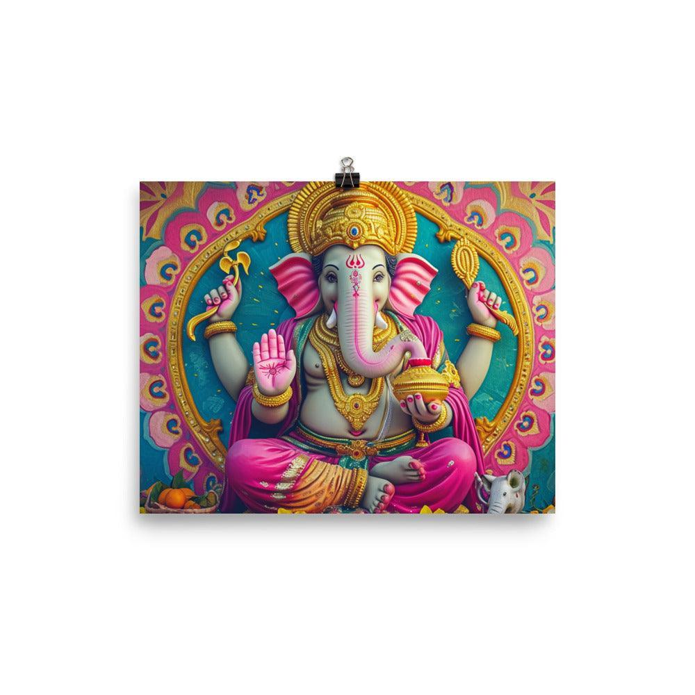 Ganesha Pink Elegant Religious Statue Graphic Poster - Oh Posters