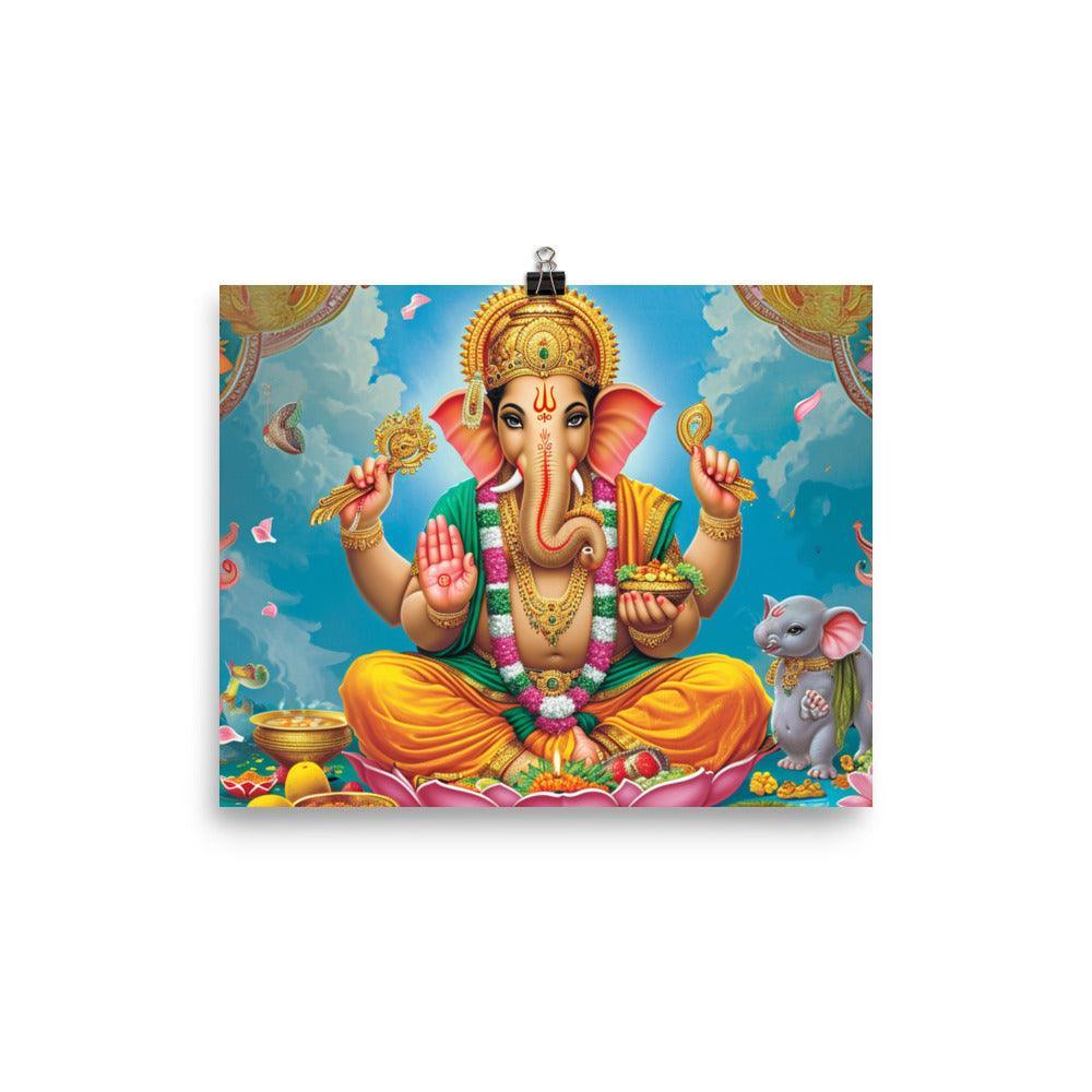 Ganesha Serene Deity with Mouse and Marigolds Poster - Oh Posters