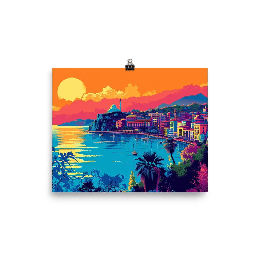 Coastal Sunset in Albania Vibrant Digital Art Poster - Oh Posters