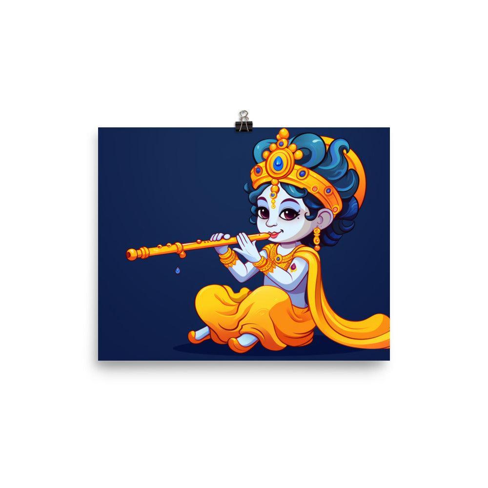 Krishna Divine Melody Cartoon Style Poster - Oh Posters