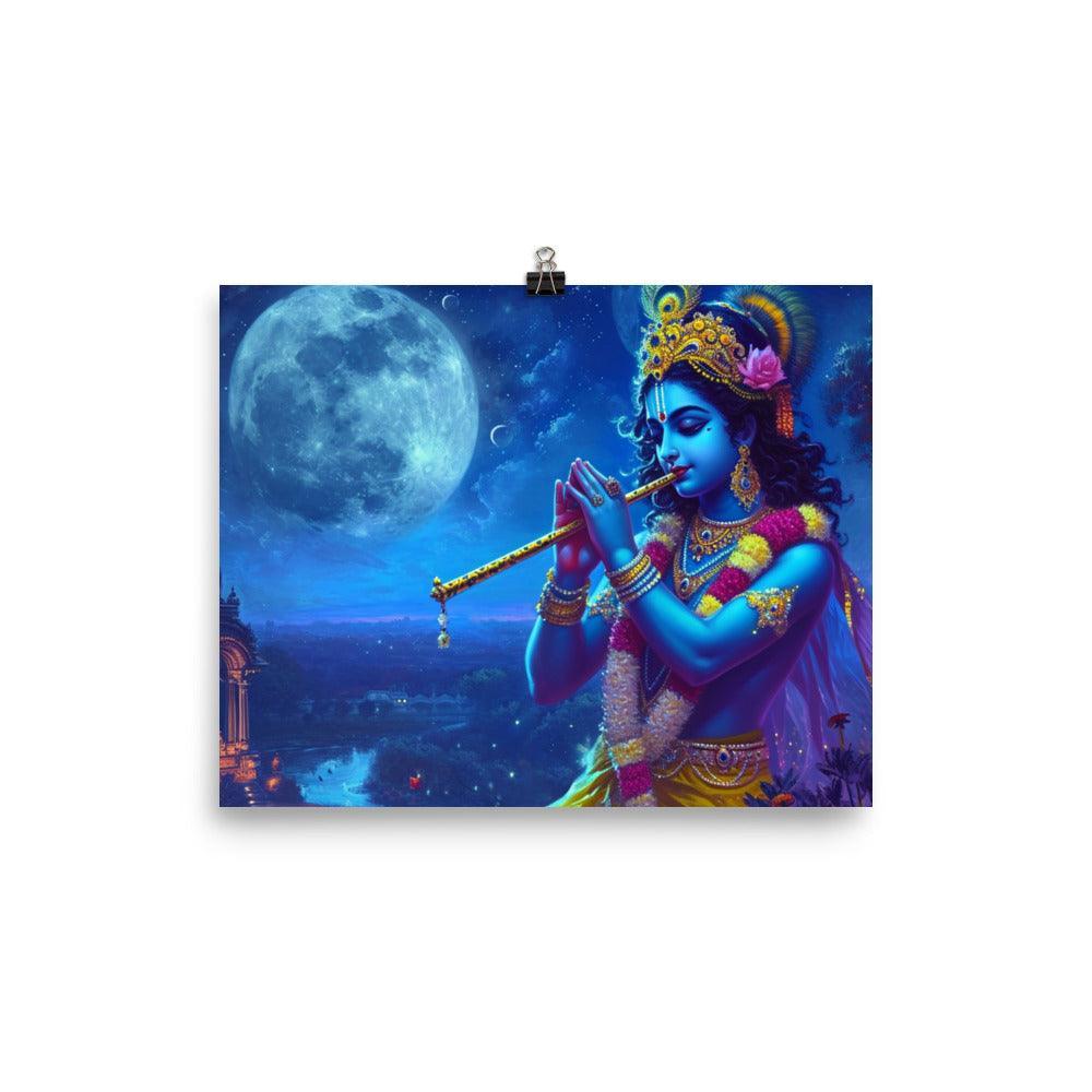 Krishna Moonlit Serenade Digital Painting Poster - Oh Posters