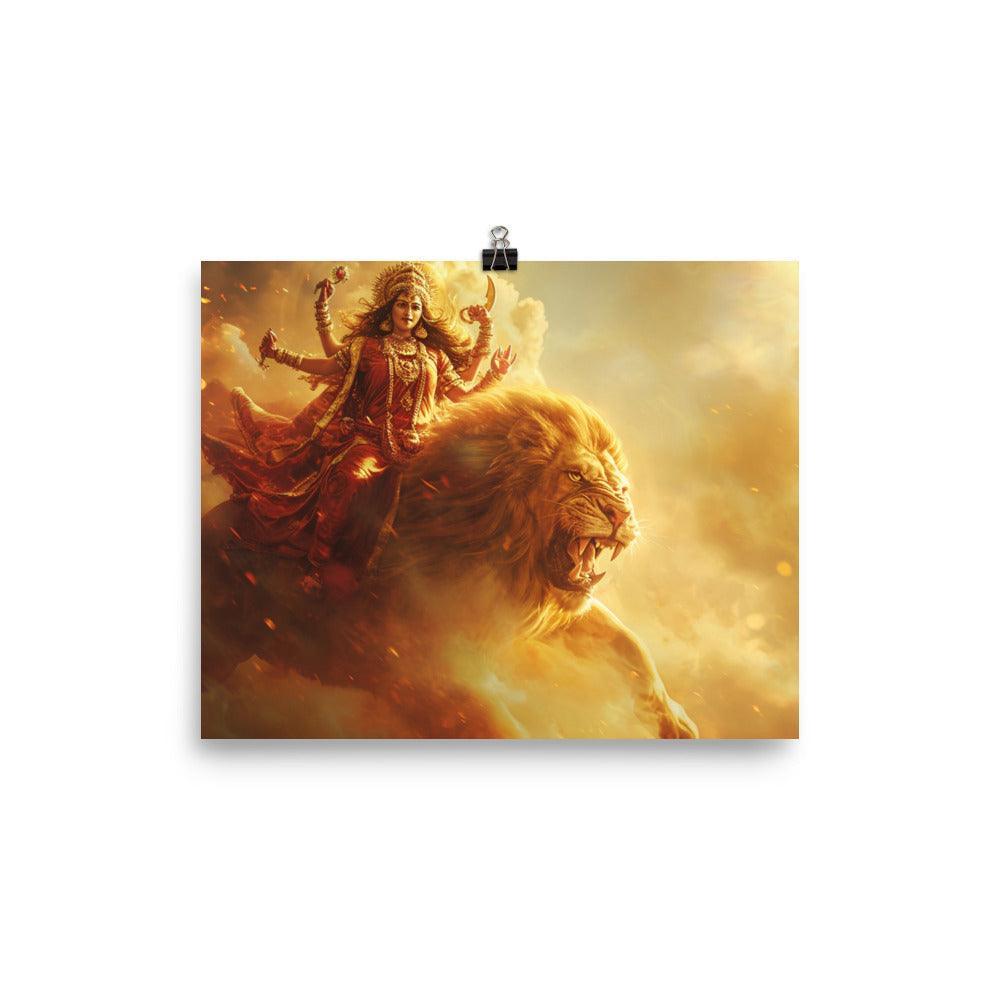 Durga Lion Mount Majestic Digital Art Poster - Oh Posters