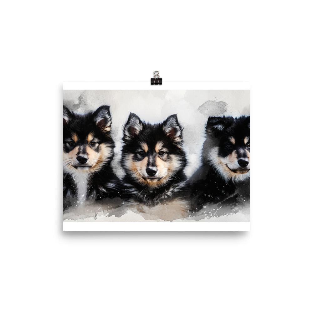 Finnish Lapphund Trio Watercolor Splash Art Poster - Oh Posters