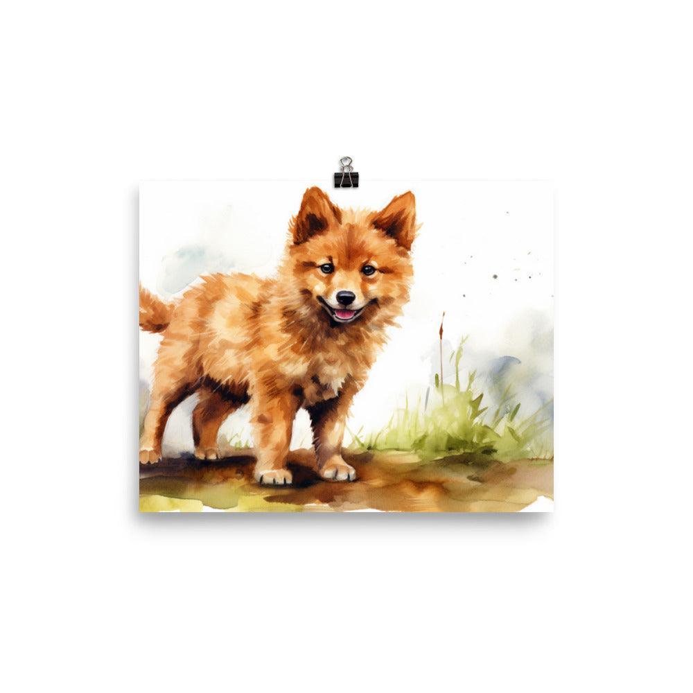 Finnish Spitz Puppy Playful Watercolor Art Poster - Oh Posters