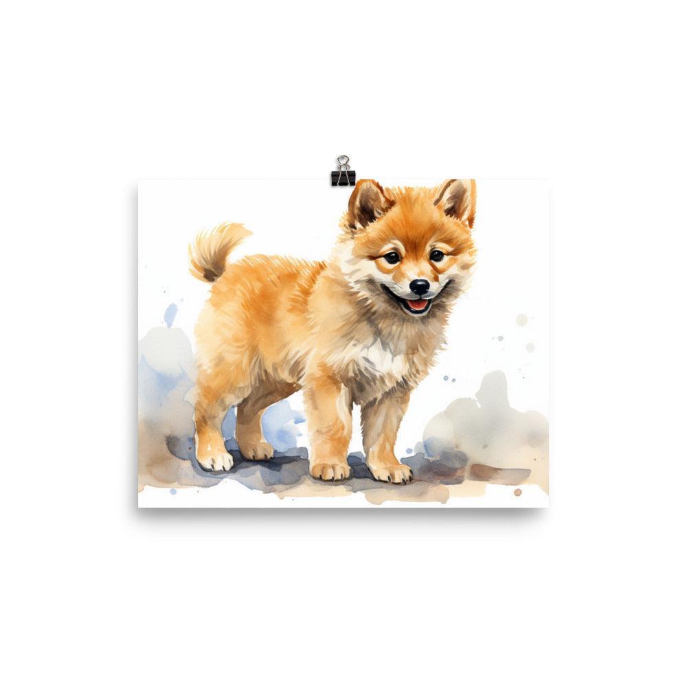 Finnish Spitz Puppy Curious Watercolor Illustration Poster - Oh Posters