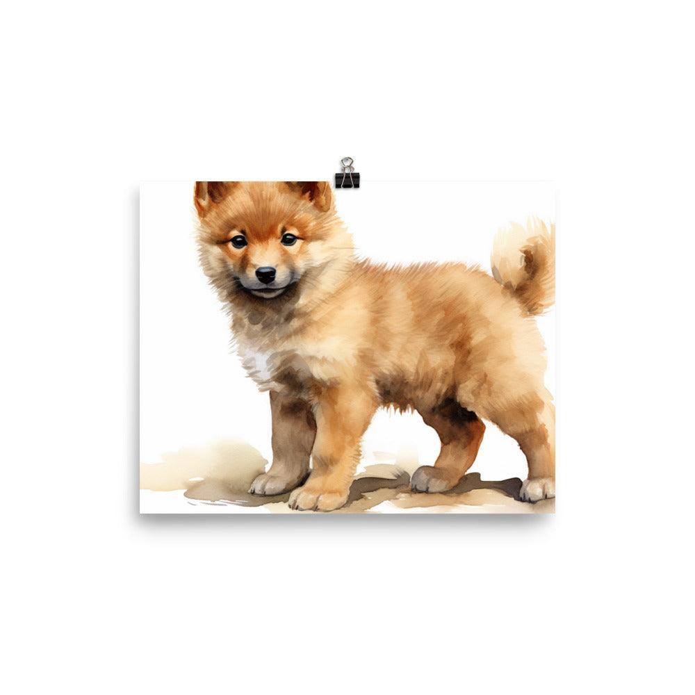 Finnish Spitz Puppy Attentive Watercolor Portrait Poster - Oh Posters