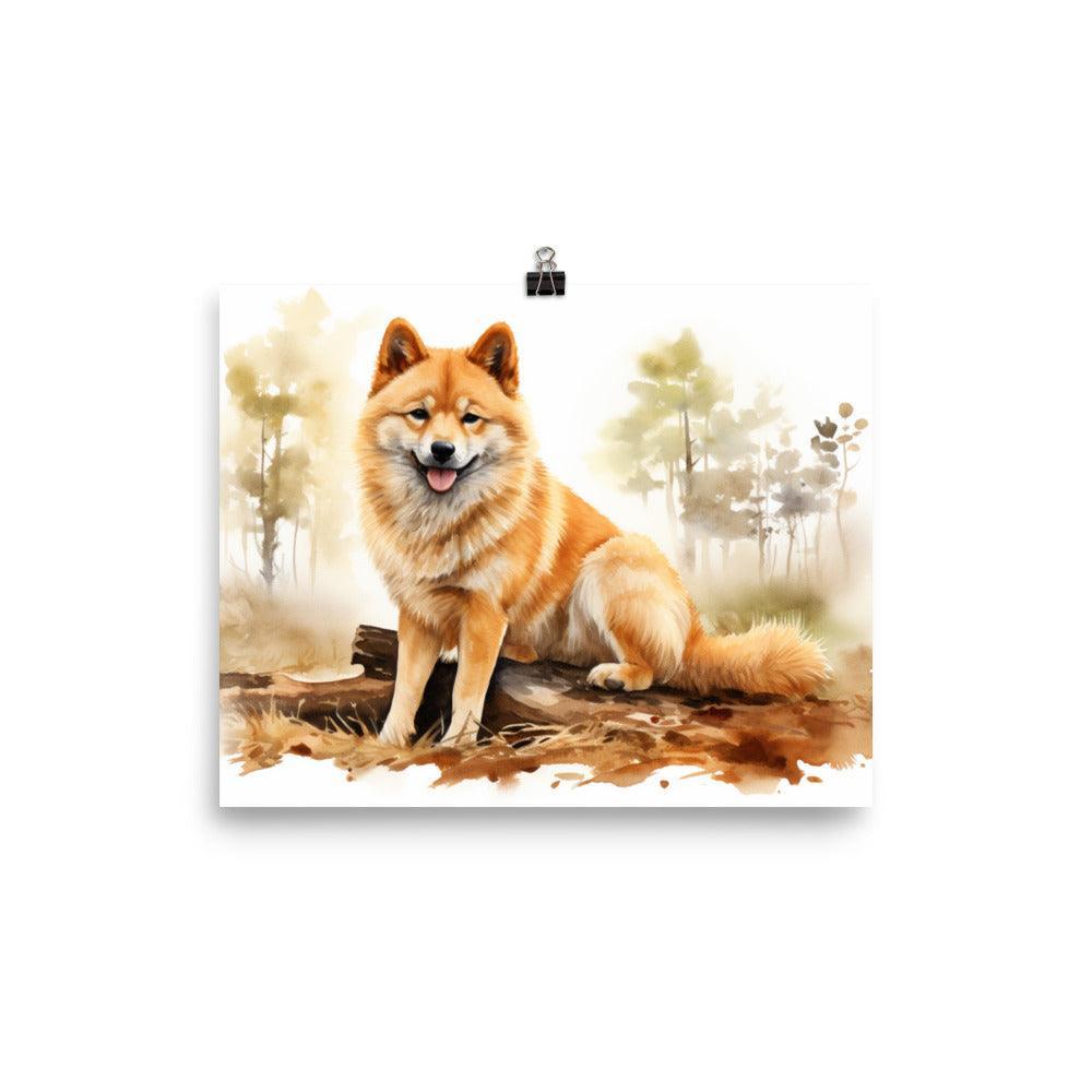 Finnish Spitz Autumn Serenity Watercolor Poster - Oh Posters