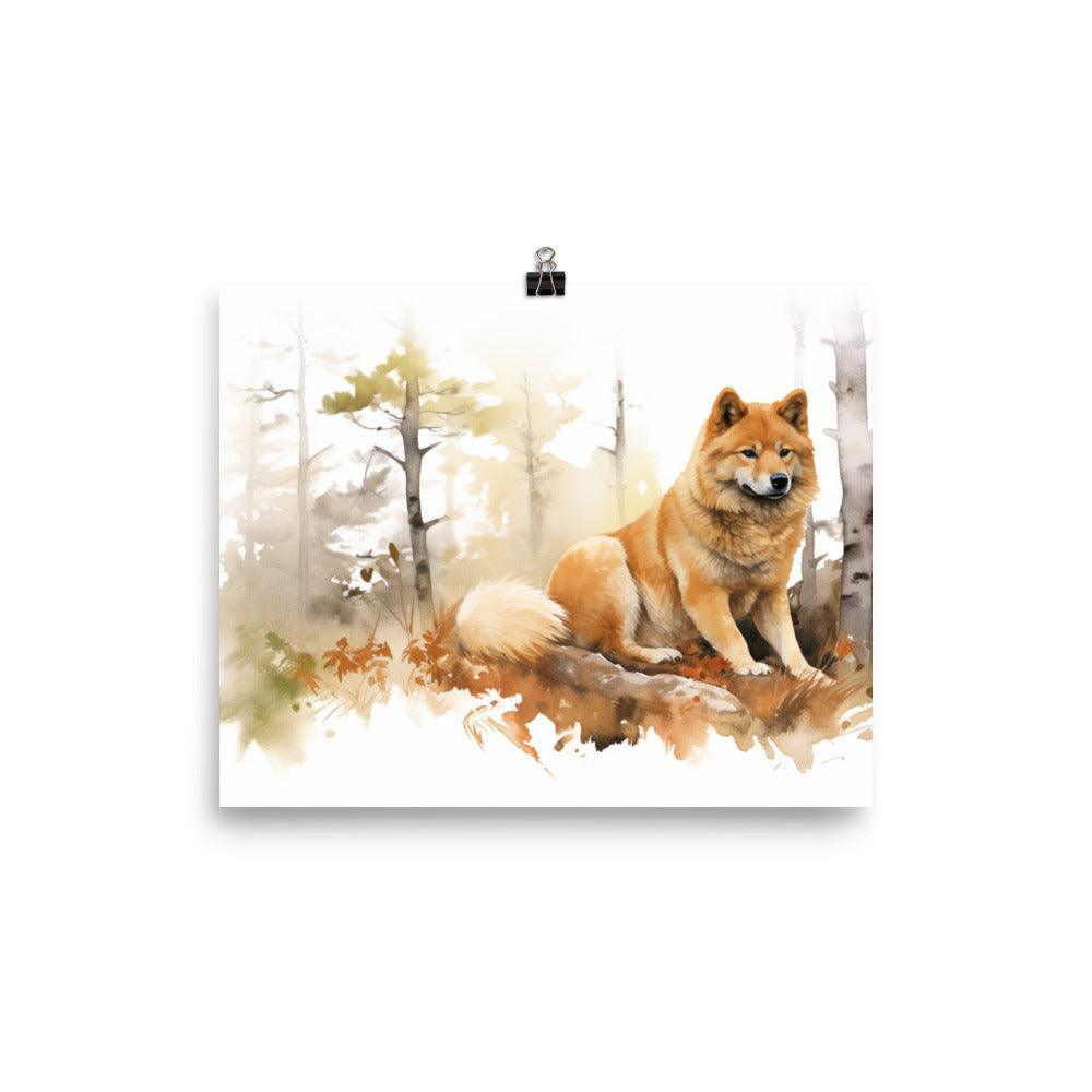 Finnish Spitz Woodland Watcher Watercolor Poster - Oh Posters