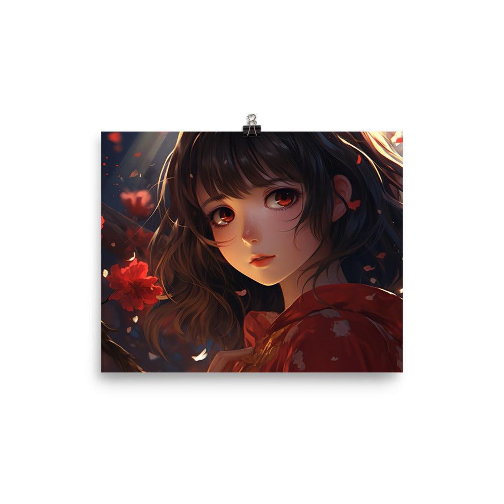 Crimson Fall Anime Girl Illustration Poster - Oh Posters