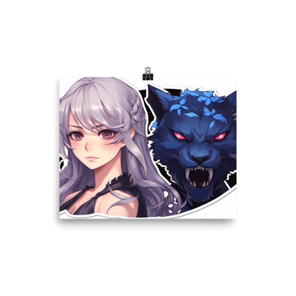 Fierce Companion Anime Girl and Wolf Poster - Oh Posters