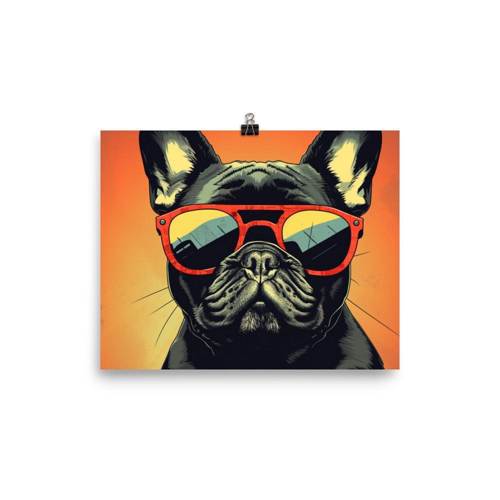 Cool French Bulldog with Sunglasses Vector Art Sunset Tone Poster - Oh Posters