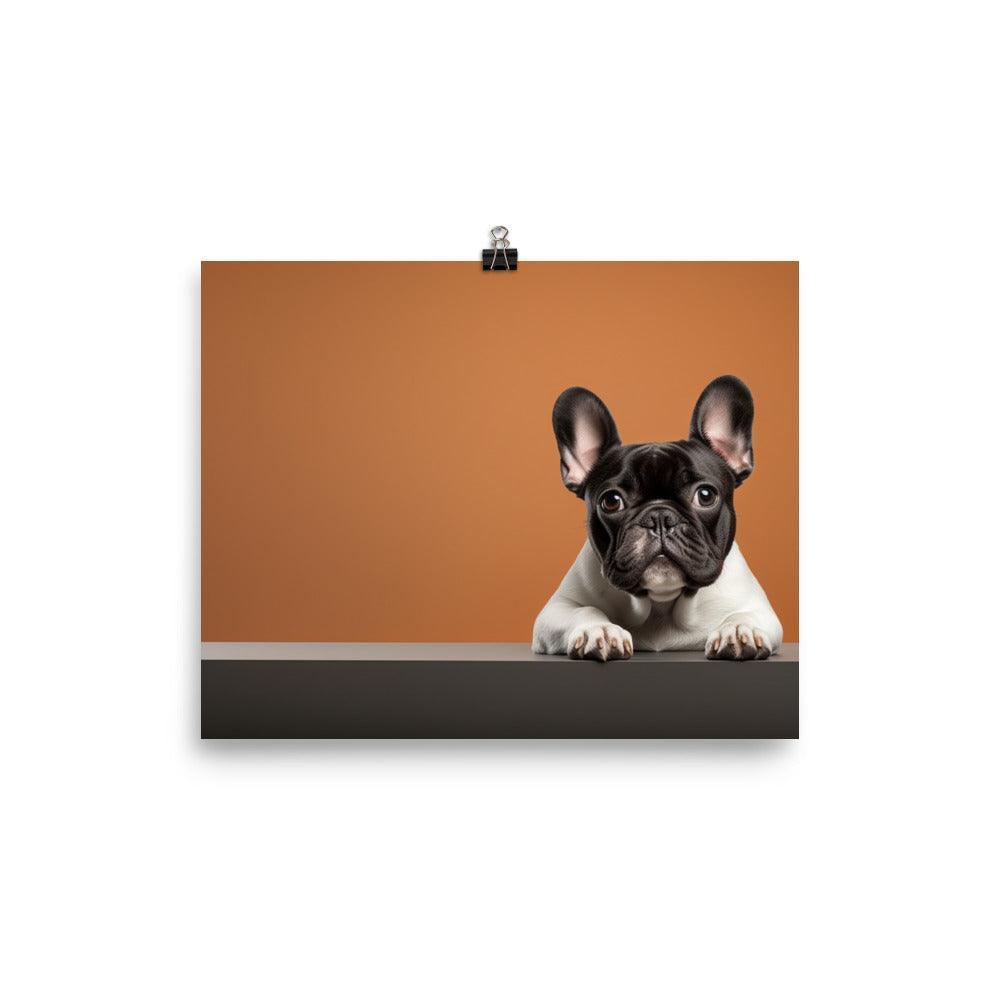 Peeking French Bulldog Realistic Portrait Burnt Orange Poster - Oh Posters