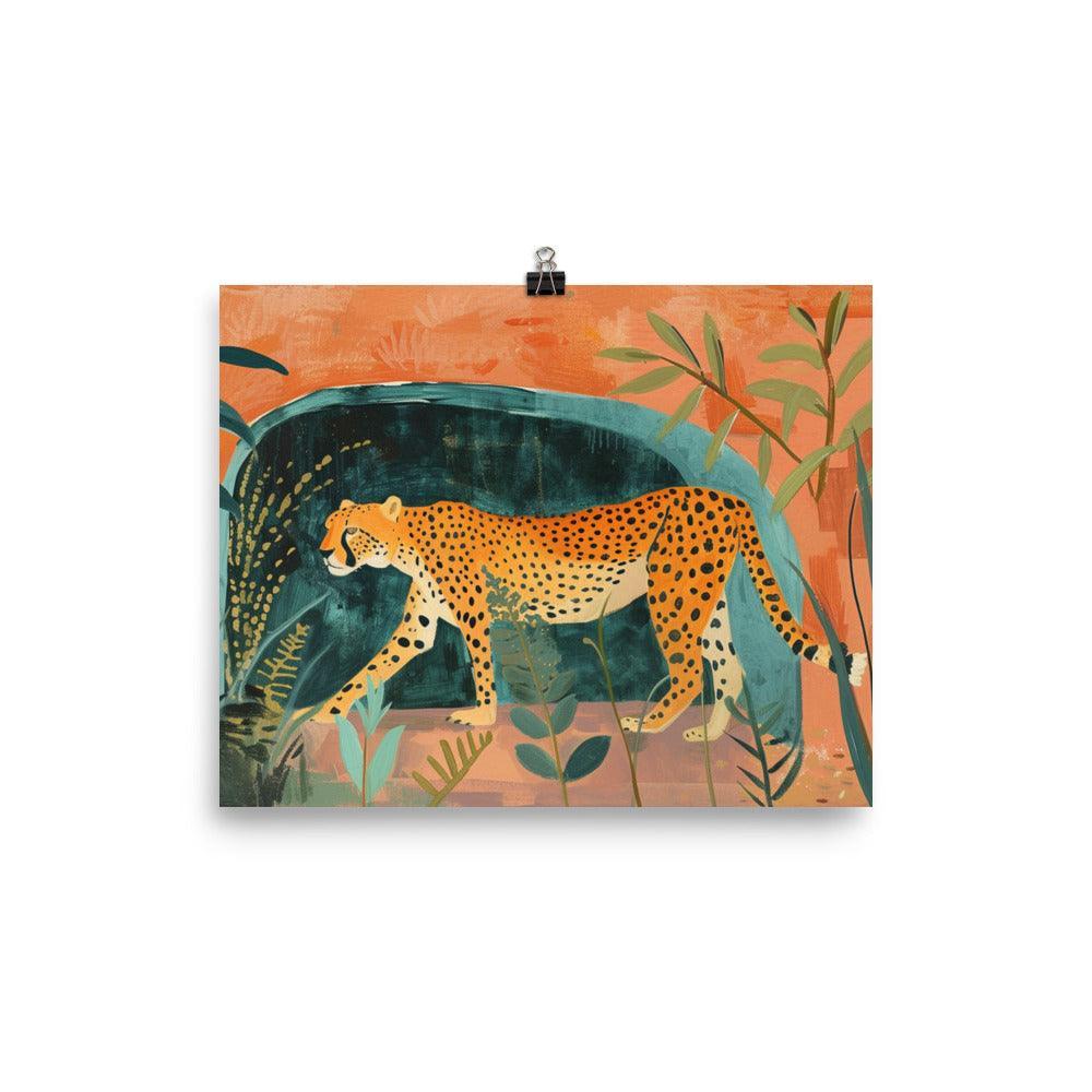 Serene Cheetah Orange Hues Nature Painting Poster - Oh Posters