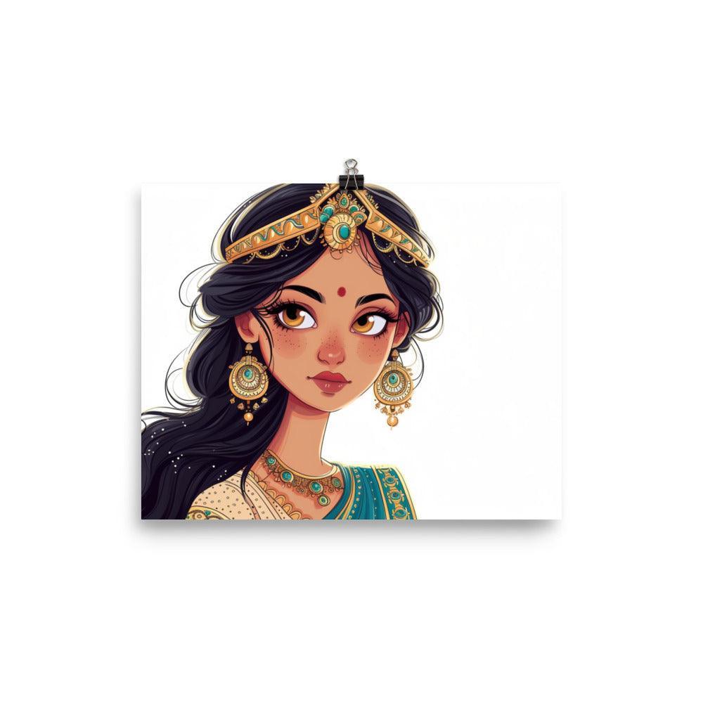 Traditional Indian Jewelry Adorned Princess Illustration Poster - Oh Posters