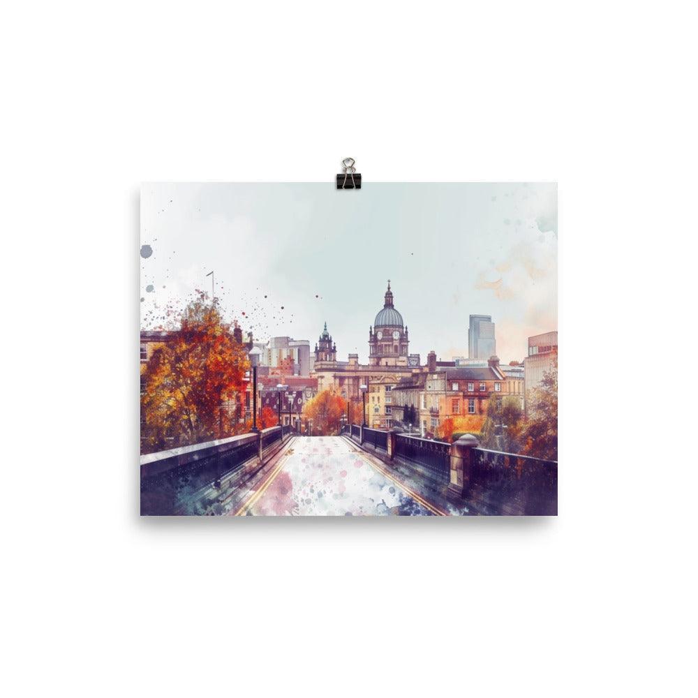 Leeds Autumnal Watercolor Cityscape Poster - Oh Posters