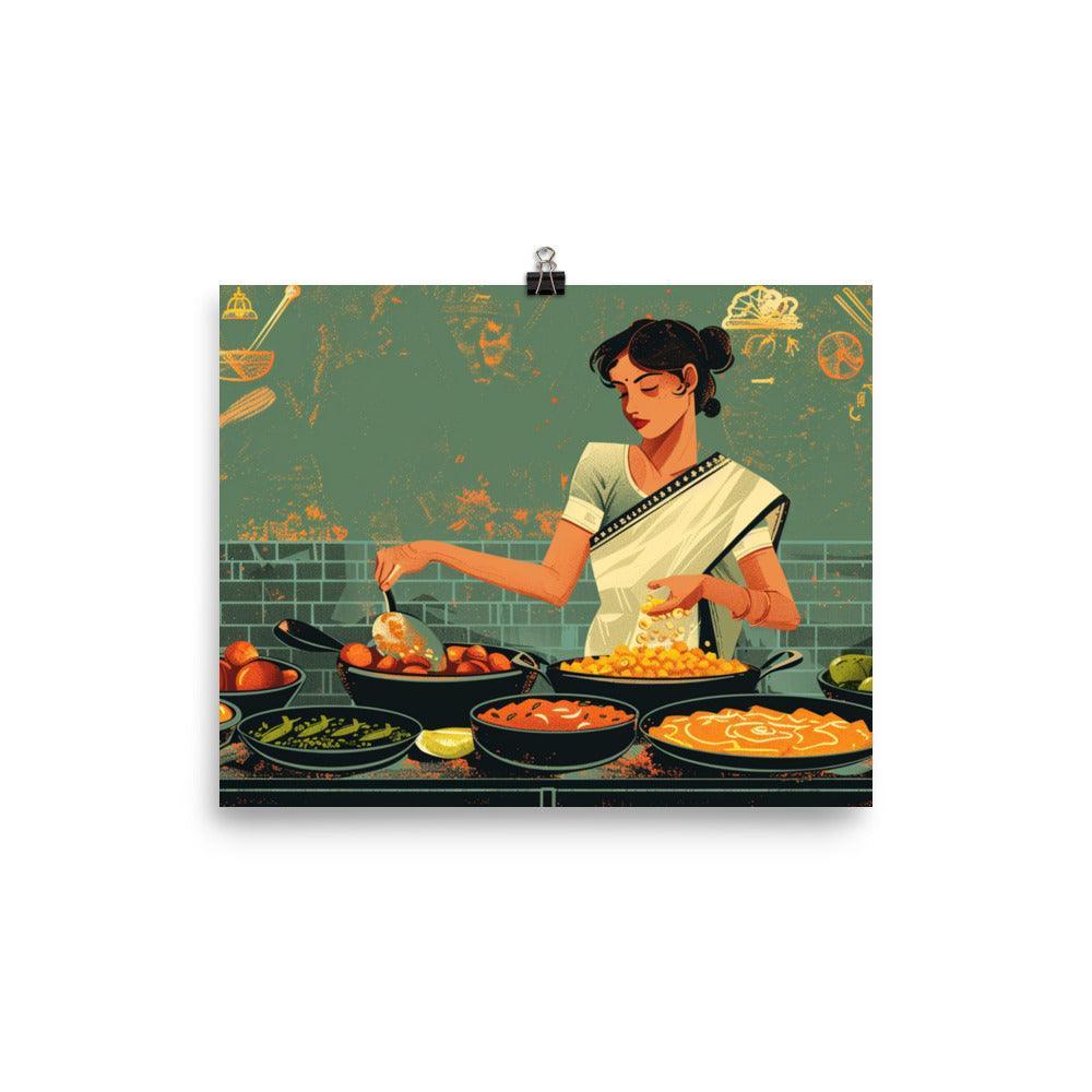 Indian Culinary Experience Woman Cooking Art Poster - Oh Posters