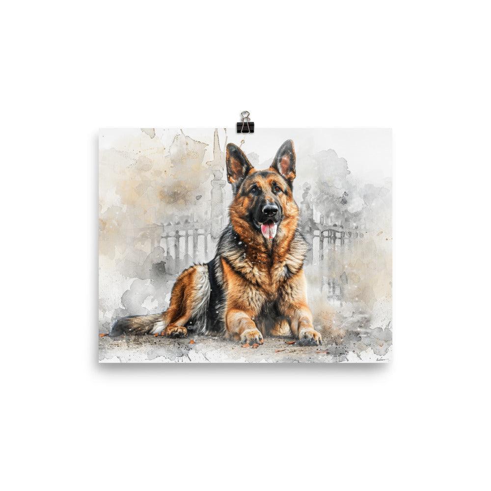 German Shepherd Watercolor Splash Art Poster - Oh Posters