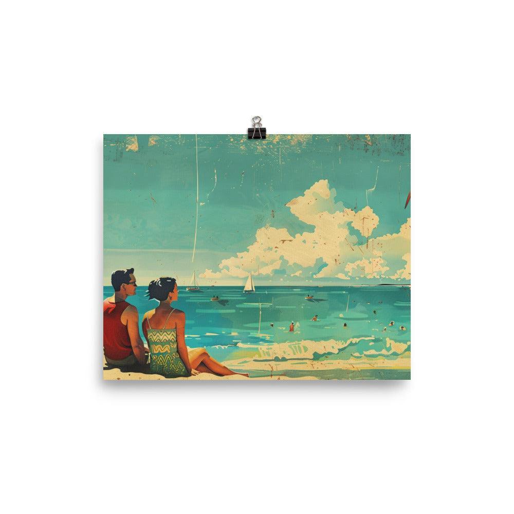 Seaside Couple Relaxation Vintage Style Poster - Oh Posters