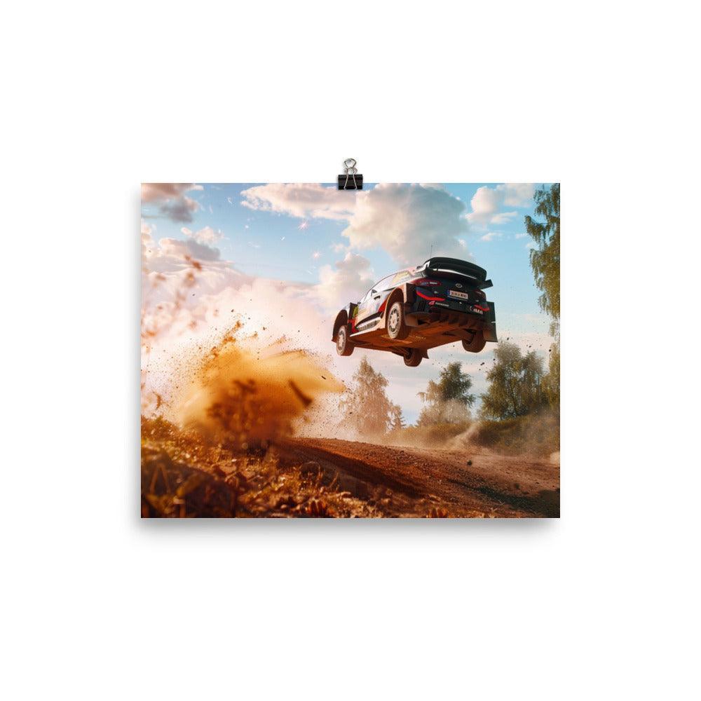 Dusty Trail High-Speed Rally Car Leap Poster - Oh Posters