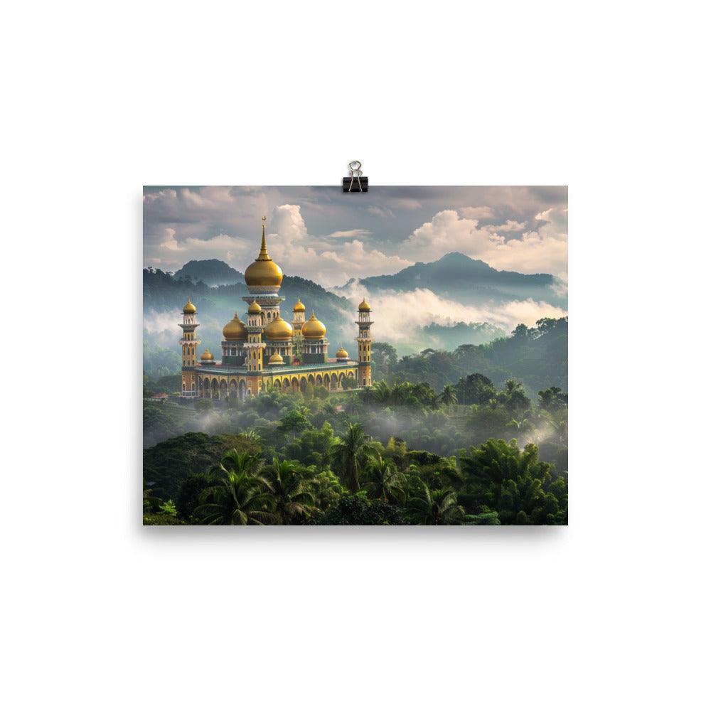 Brunei Sultan Mosque Foggy Landscape Photography Poster - Oh Posters