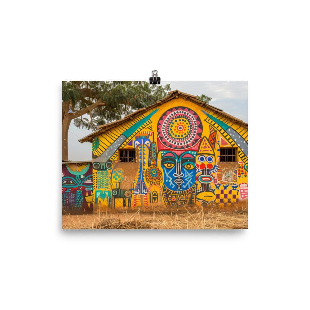 Colorful Burkina Faso Village Mural Art Poster - Oh Posters