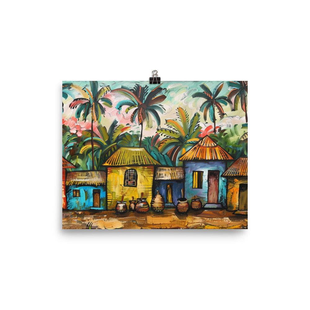 Congo Colorful Village Huts Tropical Art Poster - Oh Posters