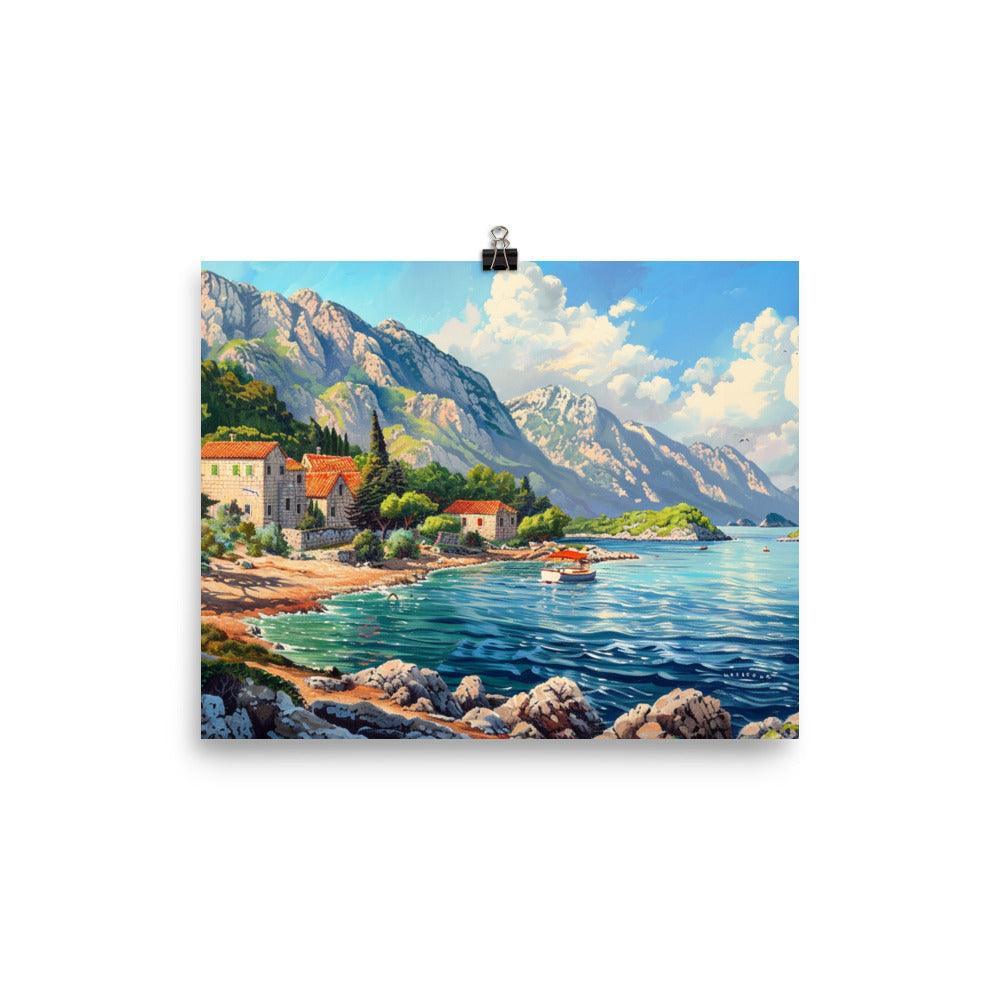 Croatia Serene Coastline and Mountains Landscape Painting Poster - Oh Posters