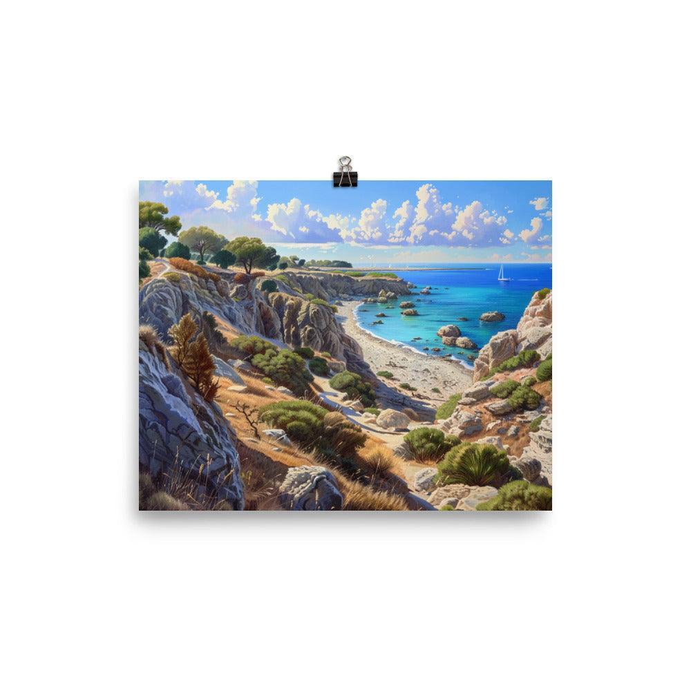 Cyprus Secluded Cove and Rocky Cliffs Landscape Painting Poster - Oh Posters