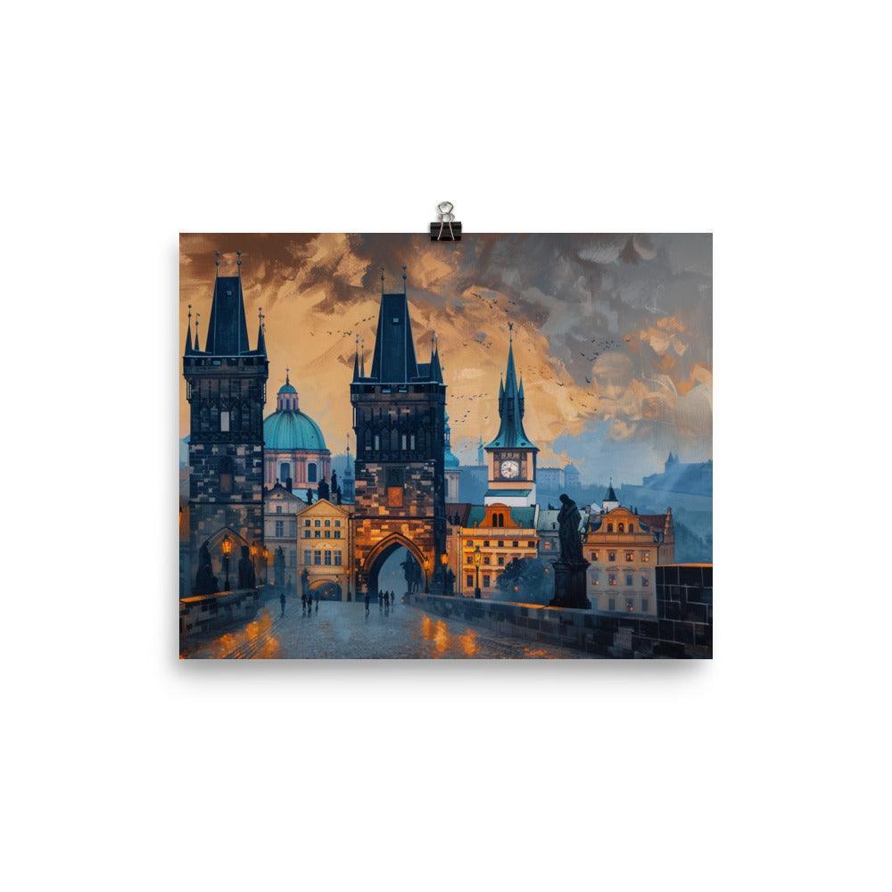 Czech Republic Charles Bridge and Historic Skyline Sunset View Poster - Oh Posters