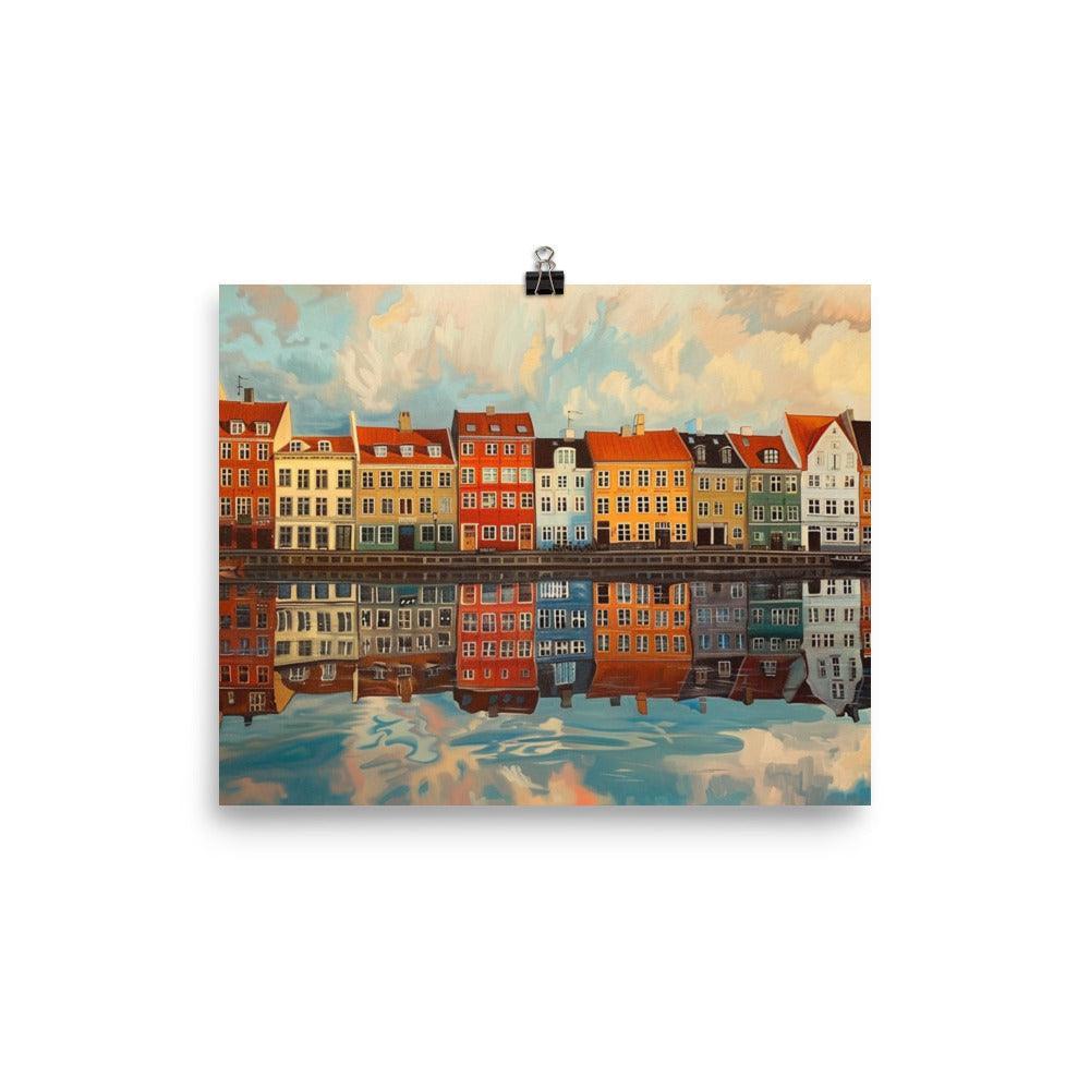 Copenhagen Denmark Waterfront Reflections Painting Poster - Oh Posters