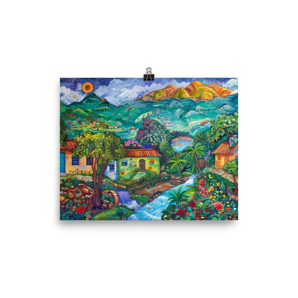 El Salvador Colorful Village Floral Paradise Poster - Oh Posters