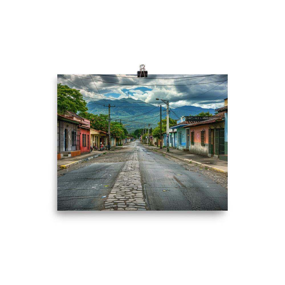 El Salvador Quiet Street Mountain View Poster - Oh Posters