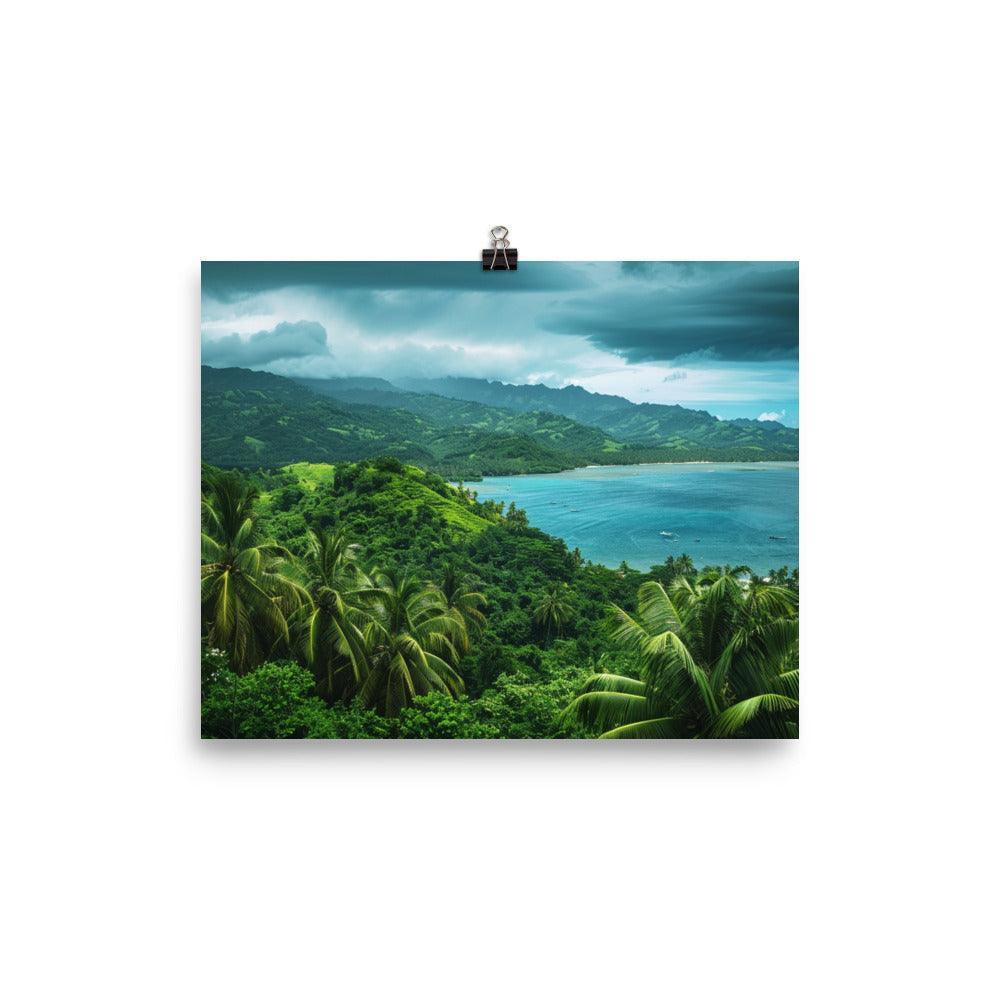 Fiji Lush Green Hills and Coastal Serenity Poster - Oh Posters