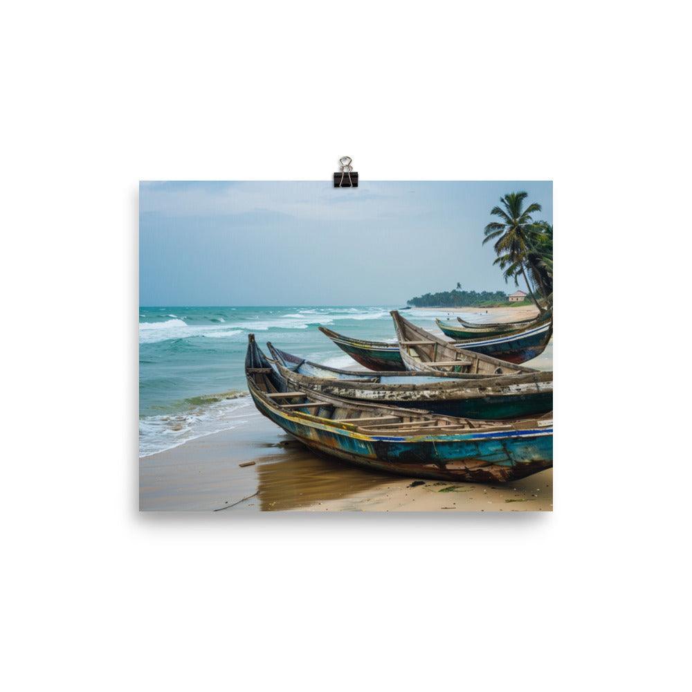 Ghana Traditional Fishing Boats Beach Scene Poster - Oh Posters