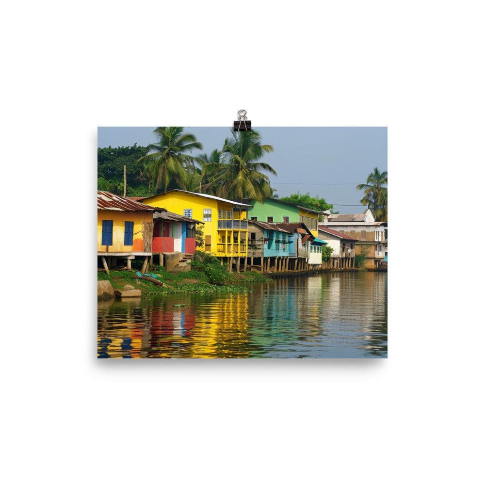 Ghana Vibrant Riverside Colorful Houses Poster - Oh Posters