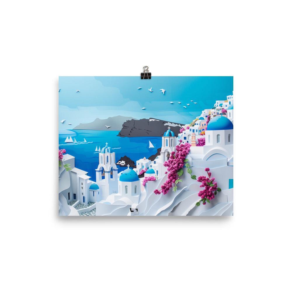 Greece Santorini Blooming Flowers Coastal Scene Poster - Oh Posters