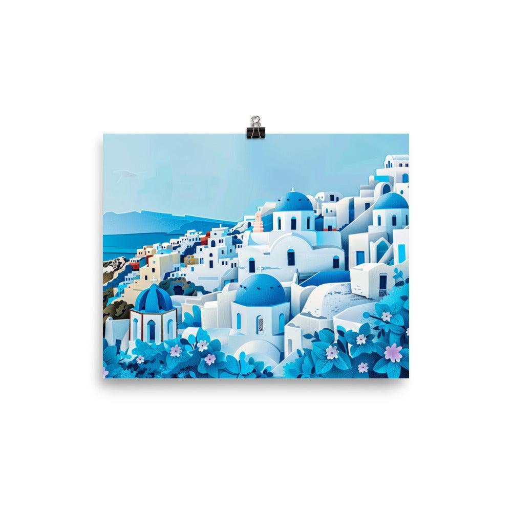 Greece Santorini Blue Domes Seaside Village Poster - Oh Posters