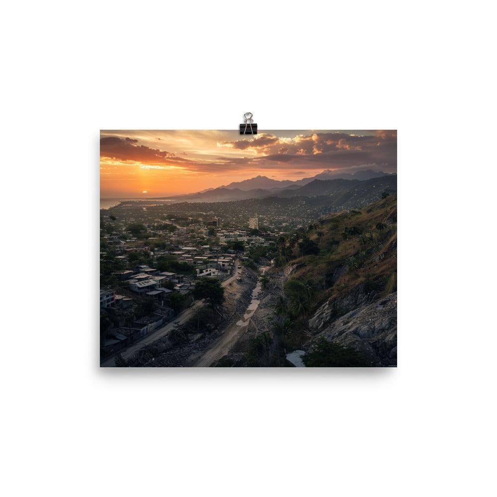 Haiti Mountainous Sunset Urban Landscape Poster - Oh Posters