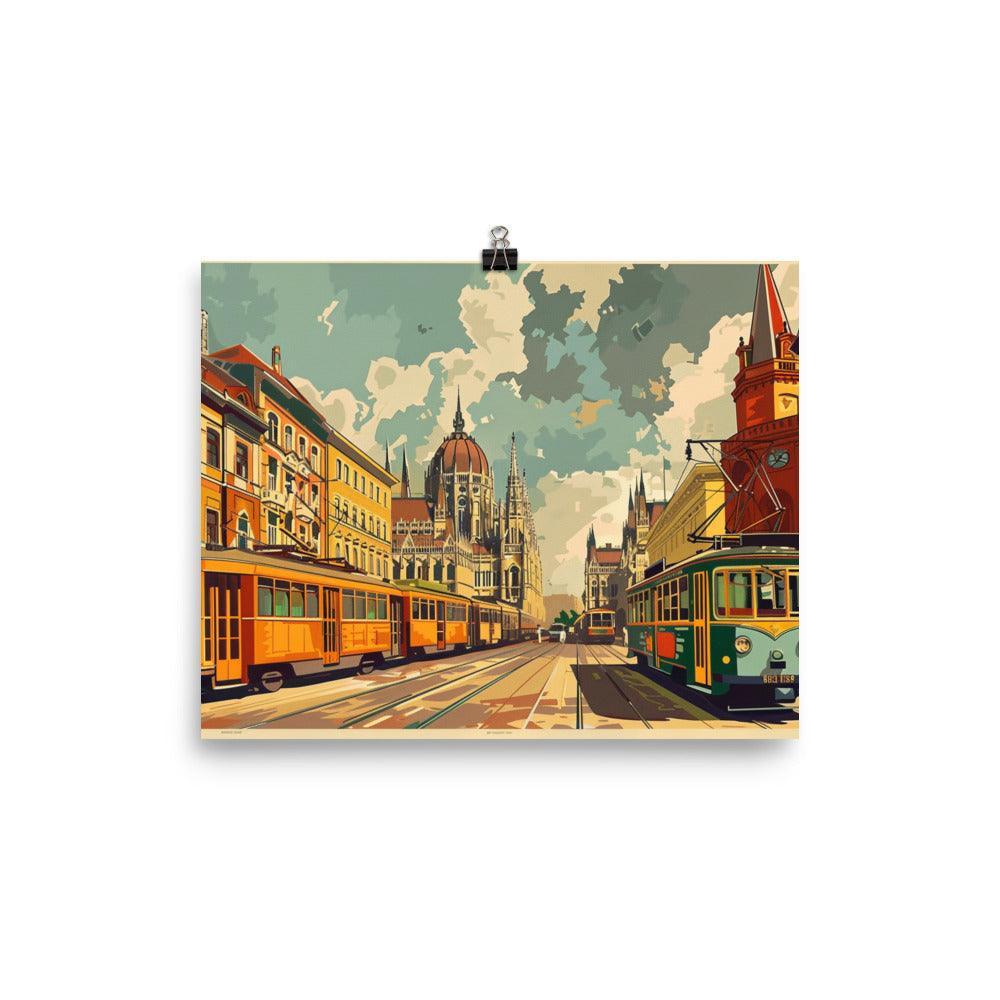 Hungary Urban Tram Vintage Illustration Poster - Oh Posters