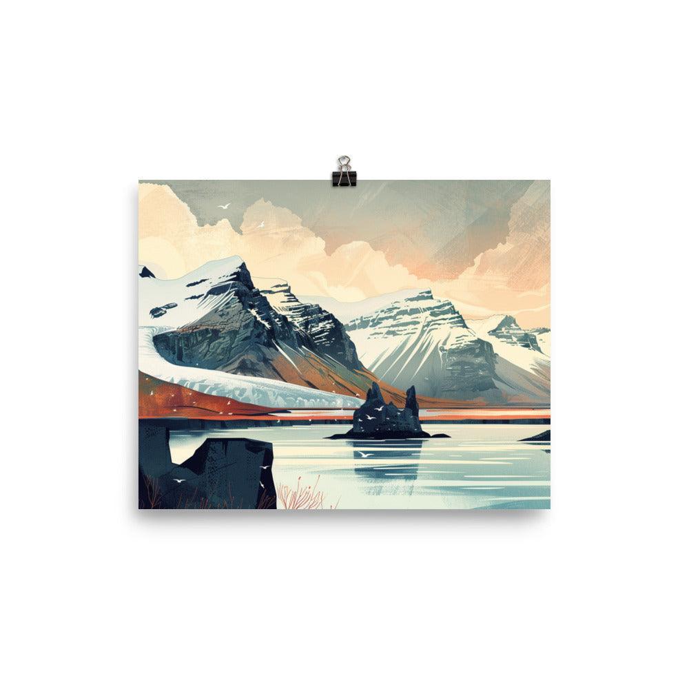 Iceland Glacial Mountain Scenic Illustration Poster - Oh Posters