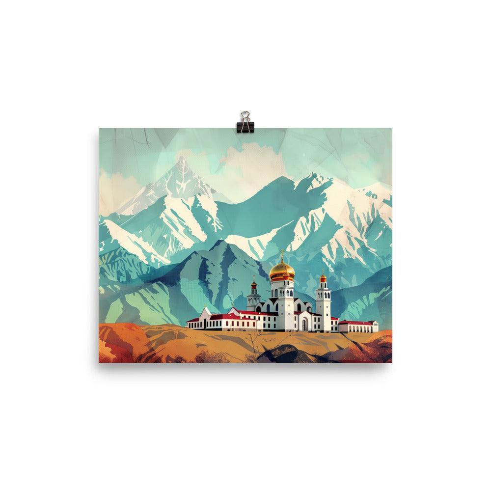 Kazakhstan Mountain Monastery Scenic Poster - Oh Posters