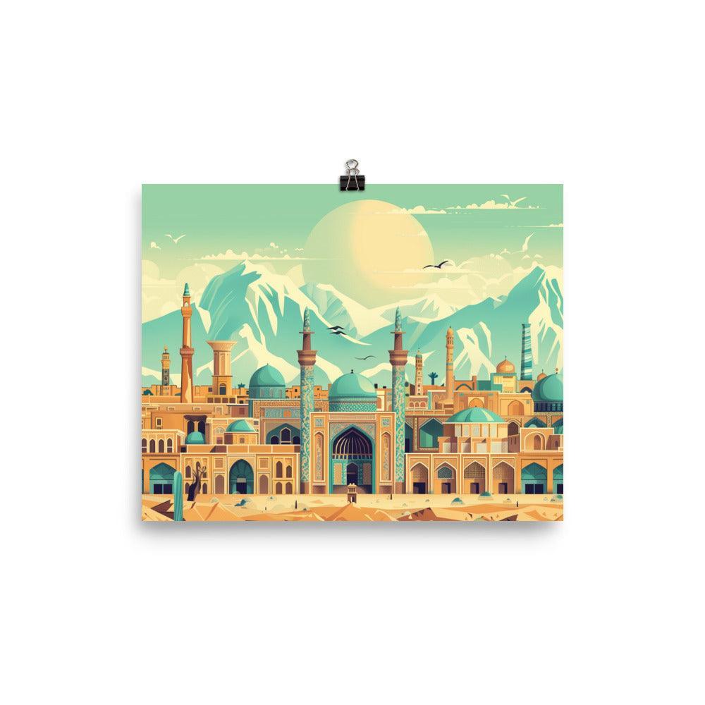 Iran Majestic Mosque Cityscape Vintage Art Poster - Oh Posters