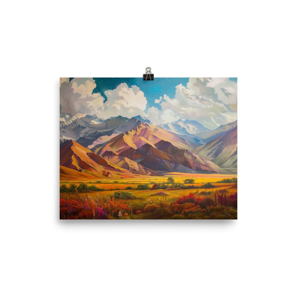 Kyrgyzstan Colorful Mountain Landscape Art Poster - Oh Posters