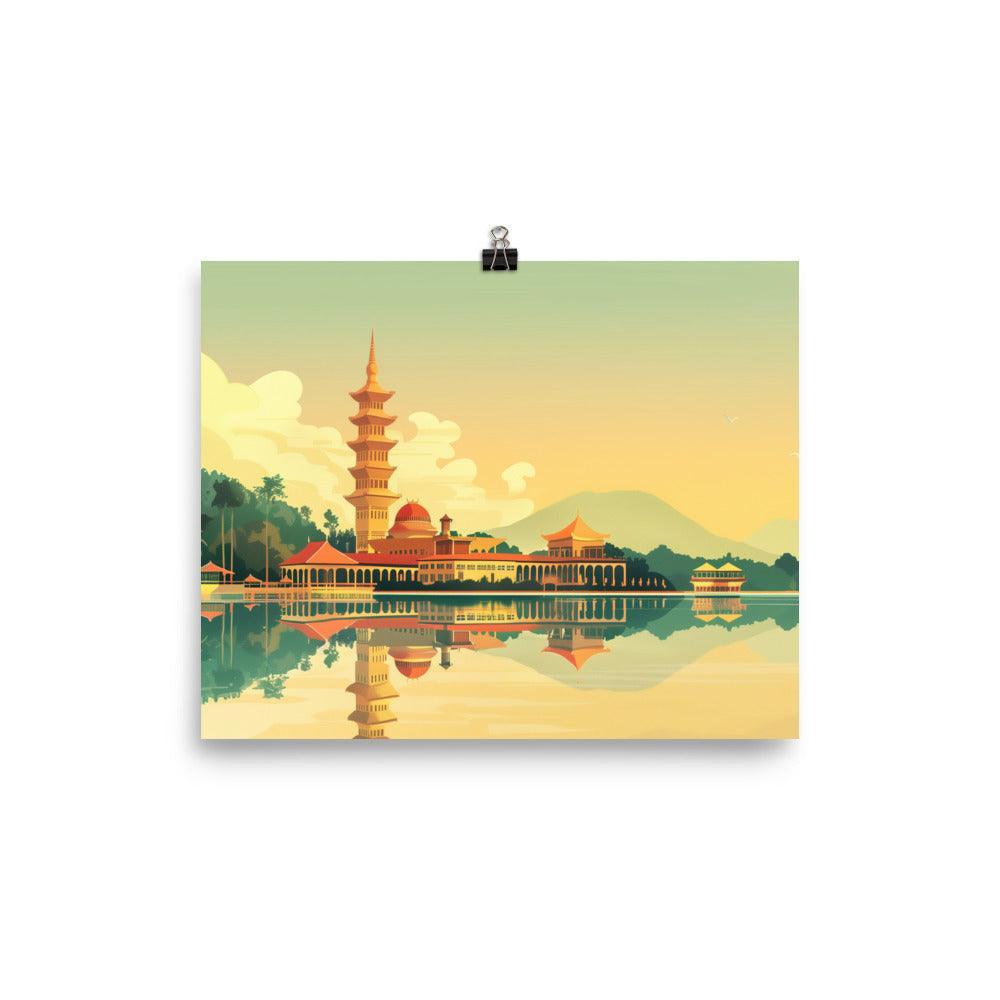 Malaysia Tranquil Pagoda Lakeside Reflection Poster - Oh Posters