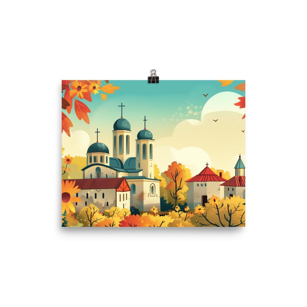 Moldova Tranquil Orthodox Church in Flowering Countryside Poster - Oh Posters