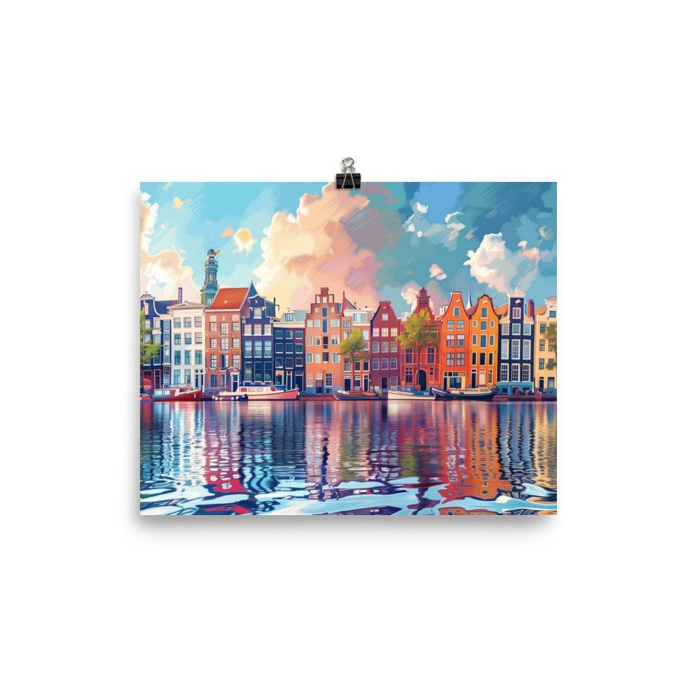 Netherlands Colorful Amsterdam Canal Rowhouses Poster - Oh Posters