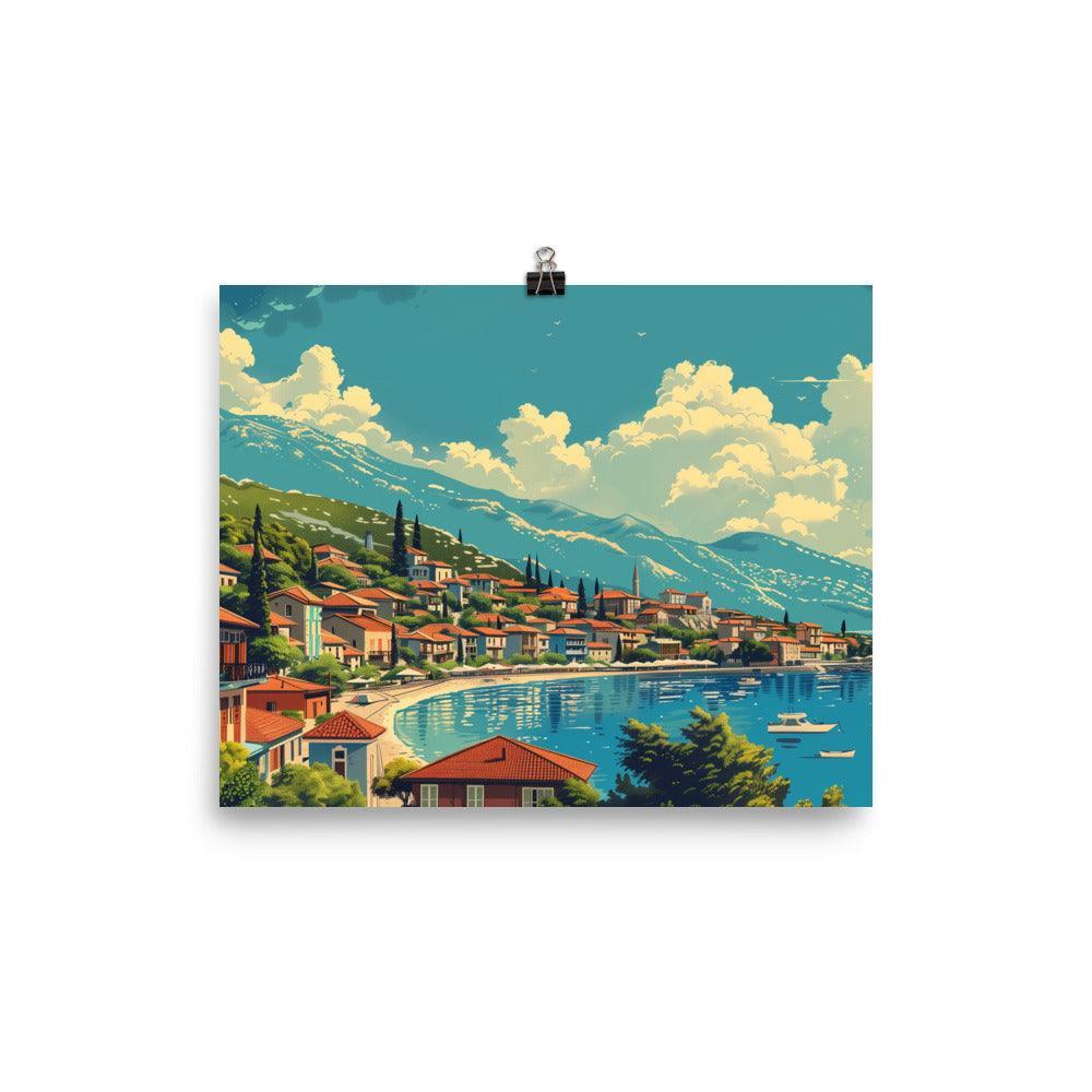 North Macedonia Lakeside Village Scenic Poster - Oh Posters