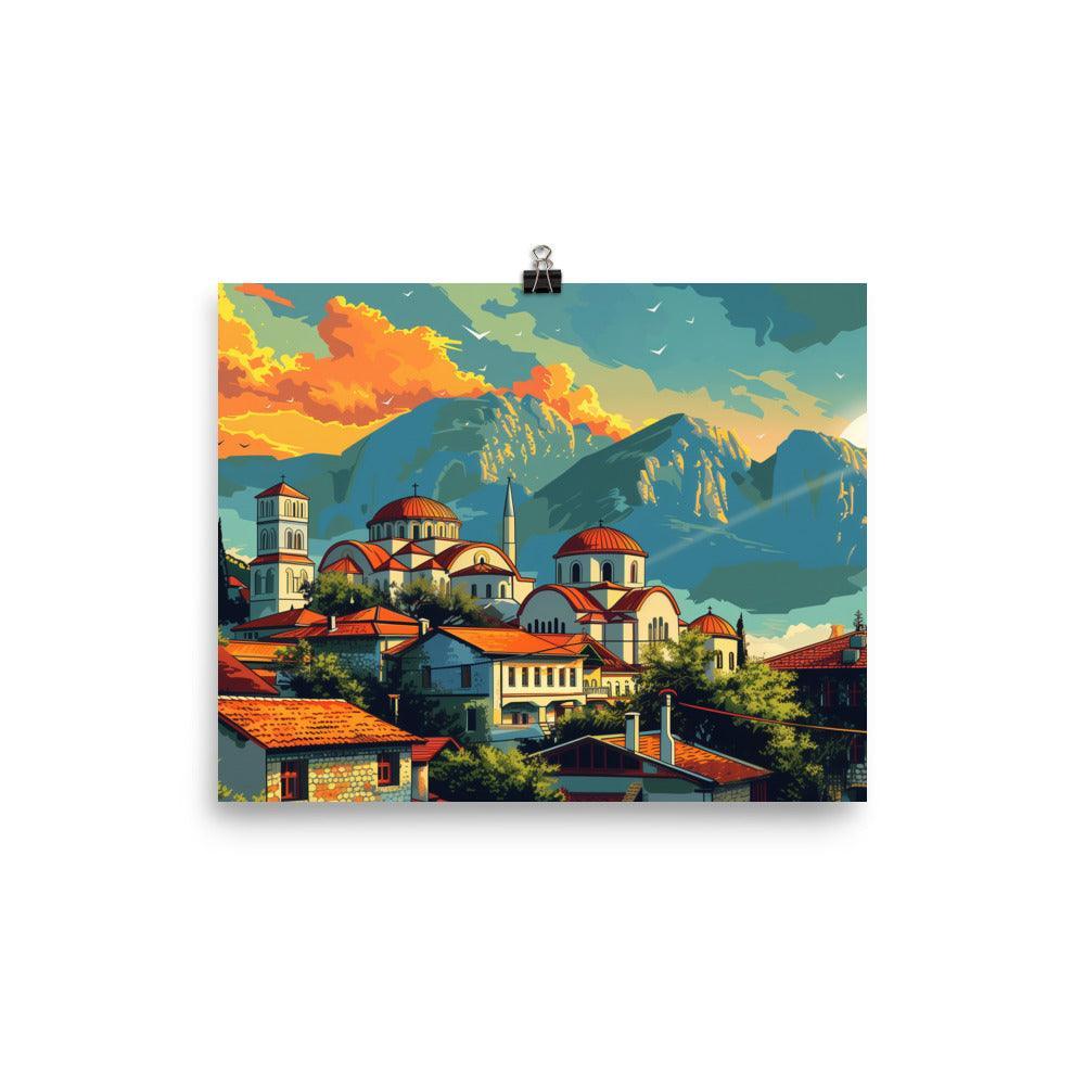 North Macedonia Mountain Town at Sunset Poster - Oh Posters