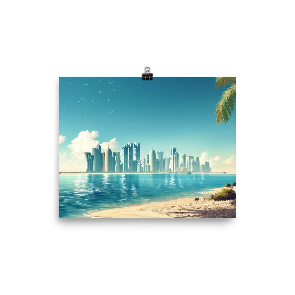 Qatar Modern Coastal Skyline Daytime Poster - Oh Posters