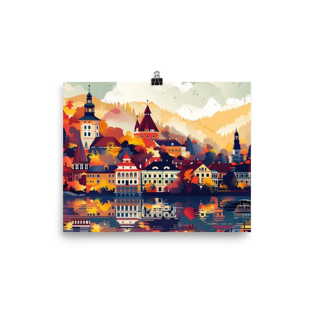 Romania Autumn Village Scenic Reflection Poster - Oh Posters